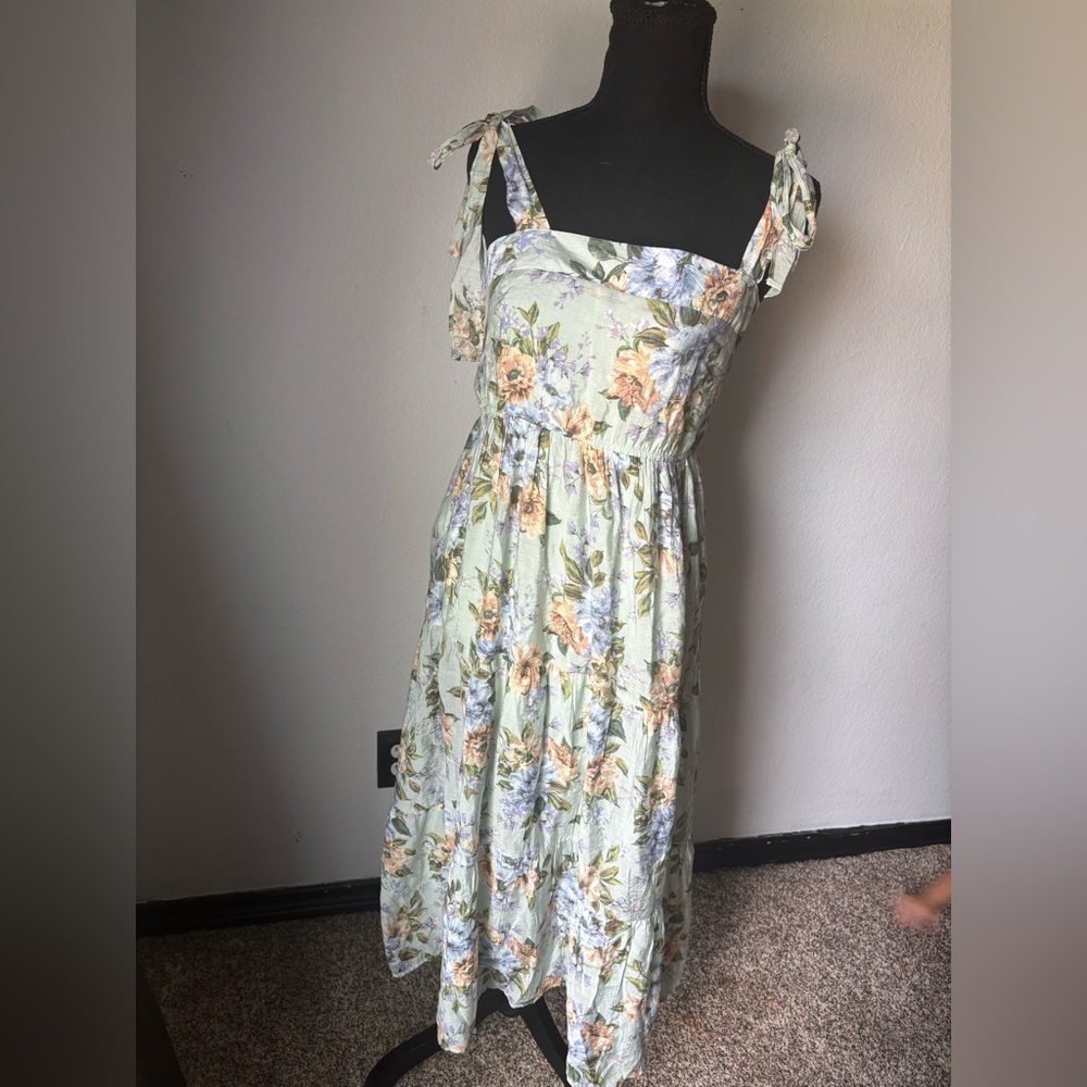 Floral Green Sleeveless Dress